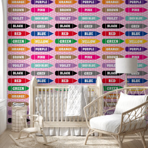 Cute Pink Kids Colours Learning Repeat Pattern Wallpaper