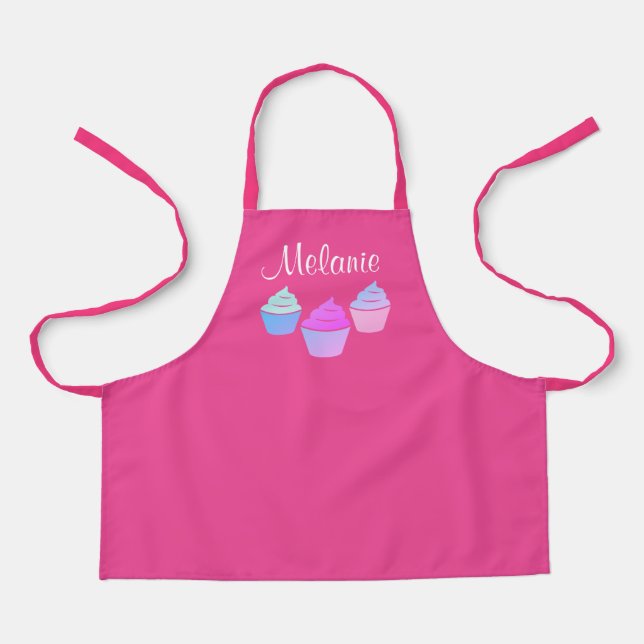 Cute pink kid's cupcake baking apron for children (Front)