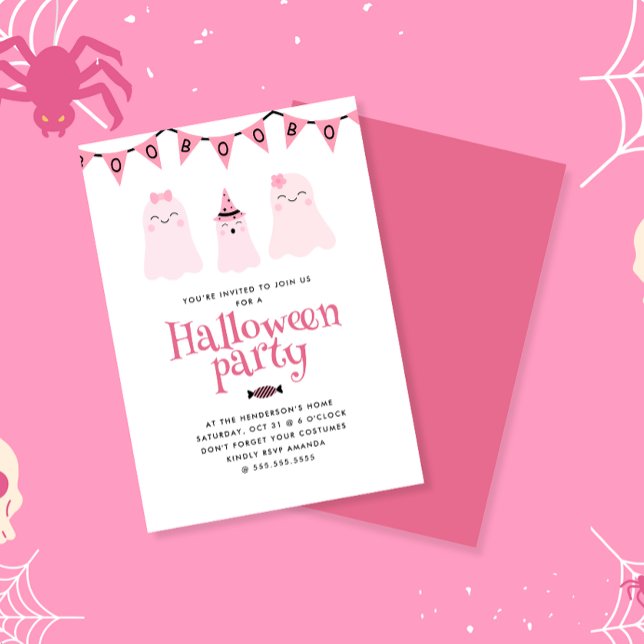 Cute Pink Kids Halloween Party Invitation (Creator Uploaded)