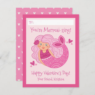 Cute Pink Kids Mermaid Valentine Card