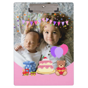 Cute Pink Kids Toys Birthday Celebration Photo Clipboard