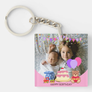 Cute Pink Kids Toys Birthday Celebration Photo Key Ring