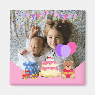 Cute Pink Kids Toys Birthday Celebration Photo Magnet