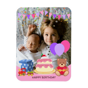 Cute Pink Kids Toys Birthday Celebration Photo Magnet