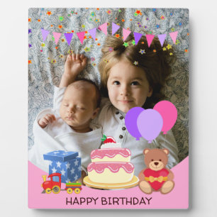 Cute Pink Kids Toys Birthday Celebration Photo Plaque