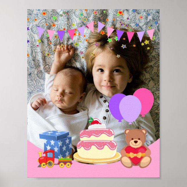 Cute Pink Kids Toys Birthday Celebration Photo Poster (Front)