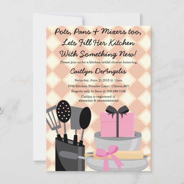 Cute Pink Kitchen Gadget Bridal Shower invitation (Front)