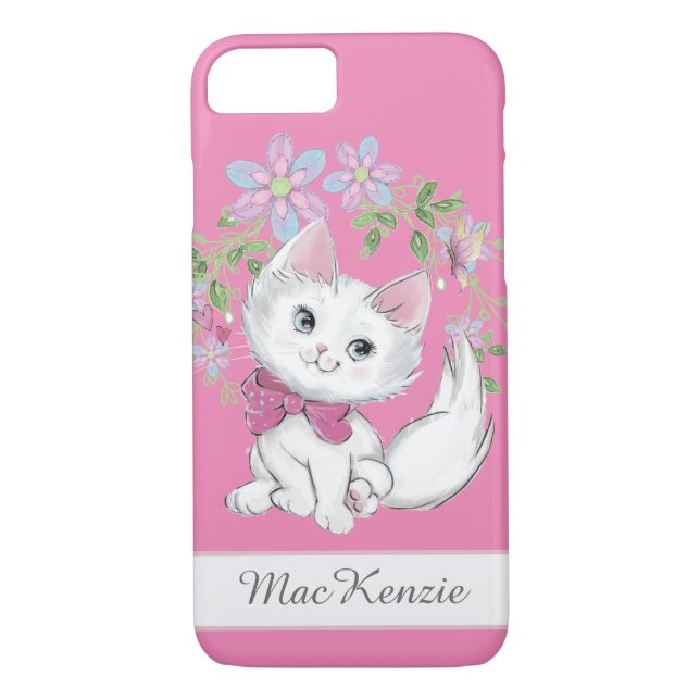 Cute PInk Kitten and Flowers Girl's Case-Mate iPhone Case (Back)