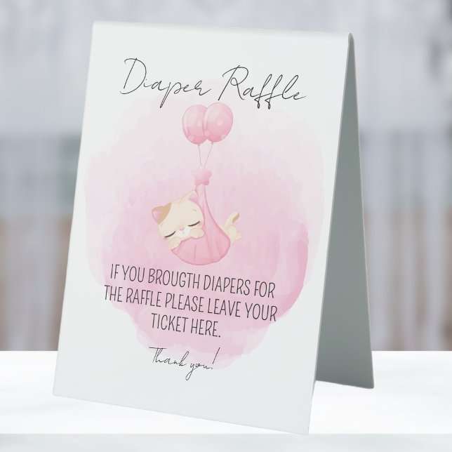 Cute Pink Kitten Diaper Raffle Baby Girl Shower (Creator Uploaded)
