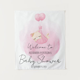  Cute Pink Kitten for Baby Girl Shower Welcome  Tapestry