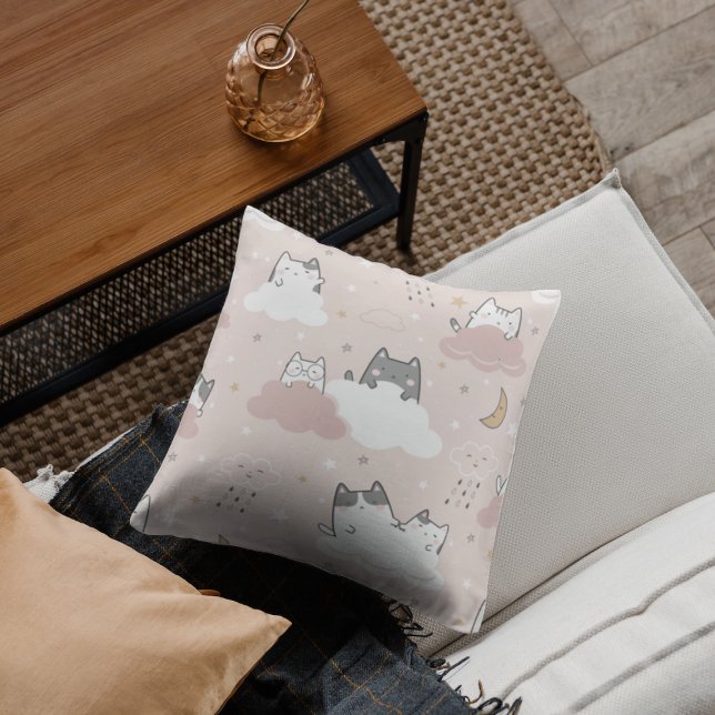 Cute Pink Kitten Pattern  Cushion (Creator Uploaded)