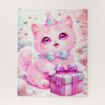 Cute Pink Kitten Present Jigsaw Puzzle