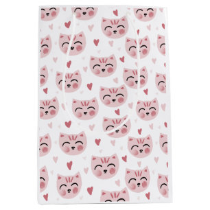 Cute Pink Kittens and Hearts Pattern for Kids Medium Gift Bag