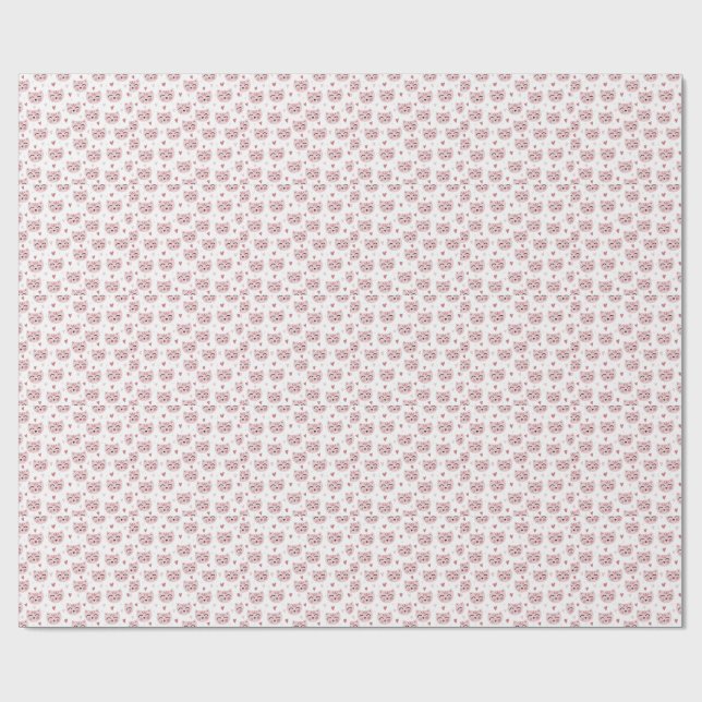 Cute Pink Kittens and Hearts Pattern for Kids Wrapping Paper (Flat)