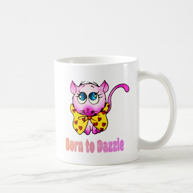 Cute Pink Kitty - Born to Dazzle Art Coffee Mug (Right)