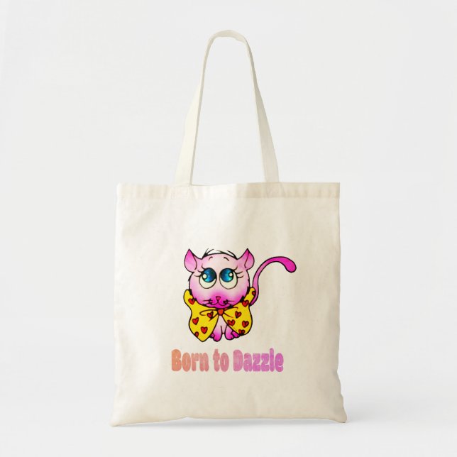 Cute Pink Kitty - Born to Dazzle Art Tote Bag (Front)