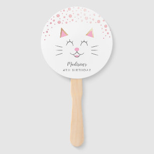 Cute Pink Kitty Cat Birthday Hand Fan