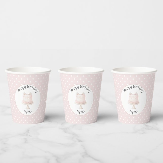 Cute Pink Kitty Cat Cake Birthday Paper Cups (Multi)
