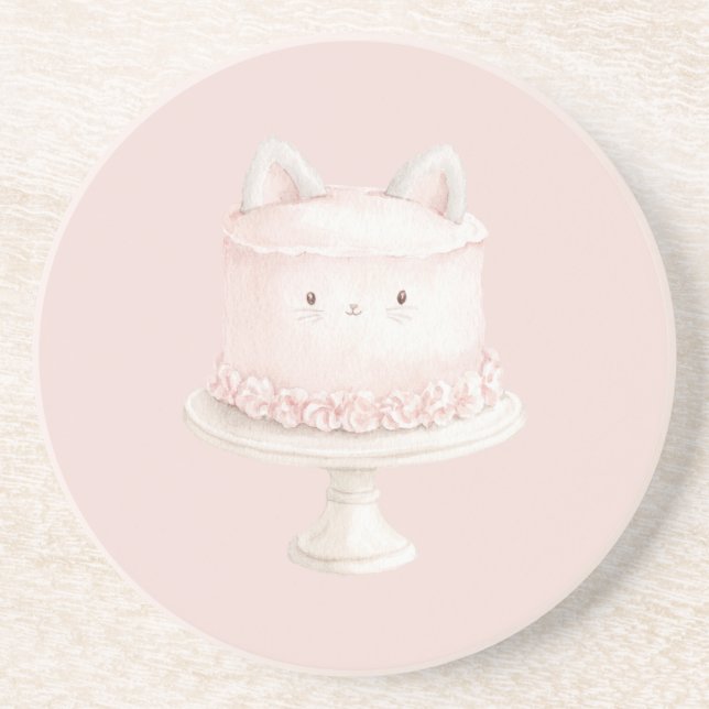 Cute Pink Kitty Cat Cake Meow Coaster (Front)