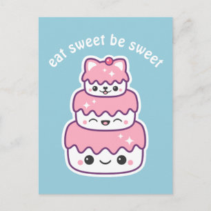 Cute Pink Kitty Cat Cake Postcard