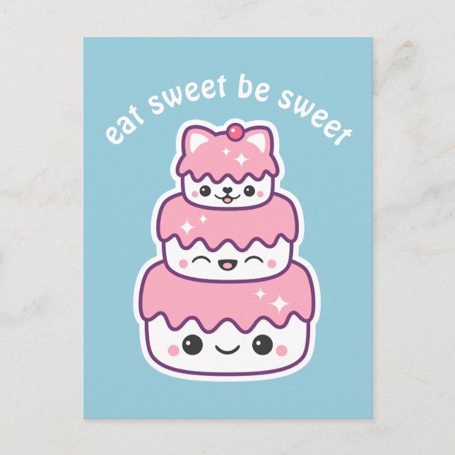 Cute Pink Kitty Cat Cake Postcard (Front)