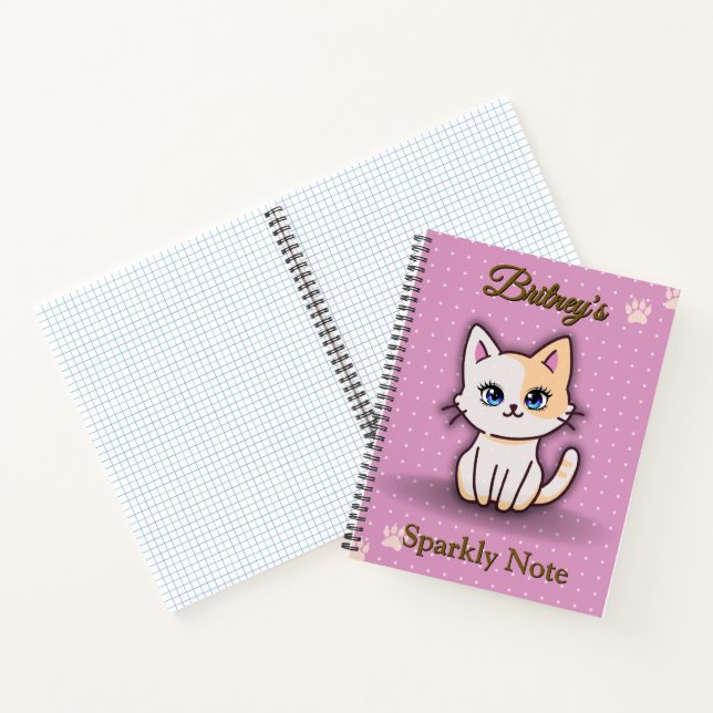 Cute Pink Kitty Cat Cute Personalised Name Spiral Notebook (Inside)