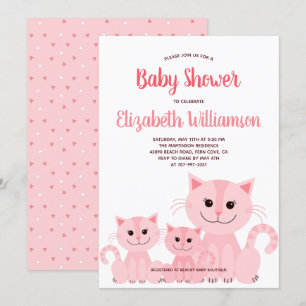 Cute Pink Kitty Cat Kitten Girl Modern Baby Shower Invitation
