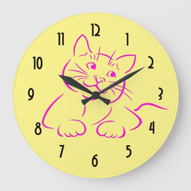 Cute Pink Kitty Cat Large Clock (Front)