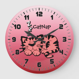 Cute Pink KItty Cat Nap Wall Clock