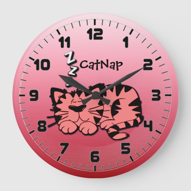 Cute Pink KItty Cat Nap Wall Clock (Front)