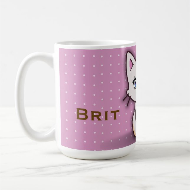 Cute Pink Kitty Cat Personalised Name Coffee Mug (Left)