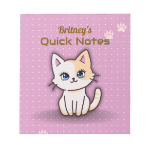 Cute Pink Kitty Cat Personalised Name Notepad
