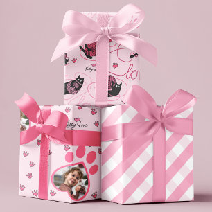 Cute Pink Kitty Love Custom Photo Kids Wrapping Paper Sheet