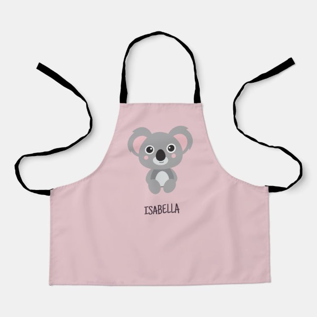 Cute Pink Koala Girls Personalised Apron (Front)