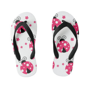 Cute Pink Labybirds and Flowers Kid's Flip Flops