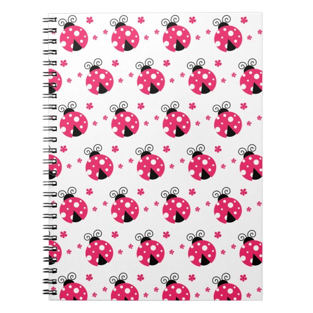 Cute Pink Labybirds and Flowers Notebook (Front)