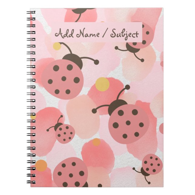 Cute Pink Ladybird Pastel Watercolour Notebook (Front)