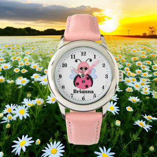 Cute pink ladybug add name watch