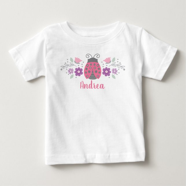 Cute Pink Ladybug Baby T-Shirt (Front)