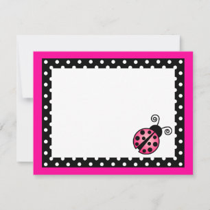 Cute Pink Ladybug Flat Thank You Note Cards