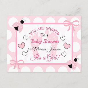Cute Pink Ladybug Girl's Baby Shower Themed Invite Postcard