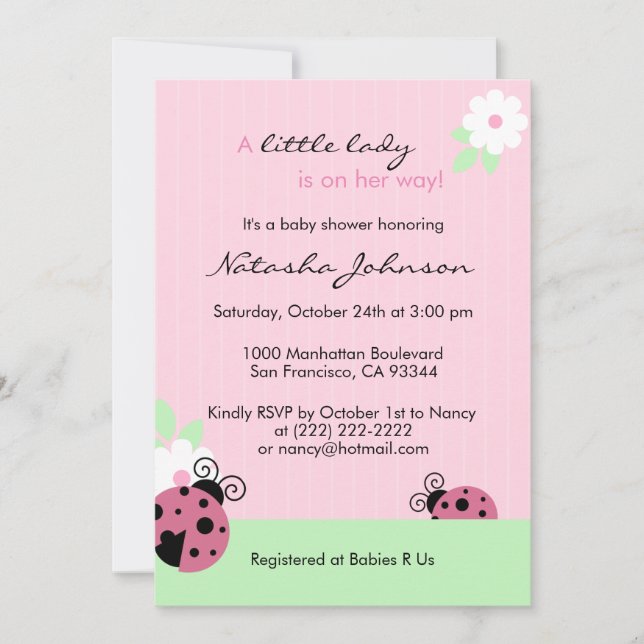 Cute Pink Ladybug Mint Girl Baby Shower Invites (Front)