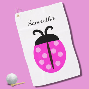 Cute Pink Ladybug Name  Golf Towel