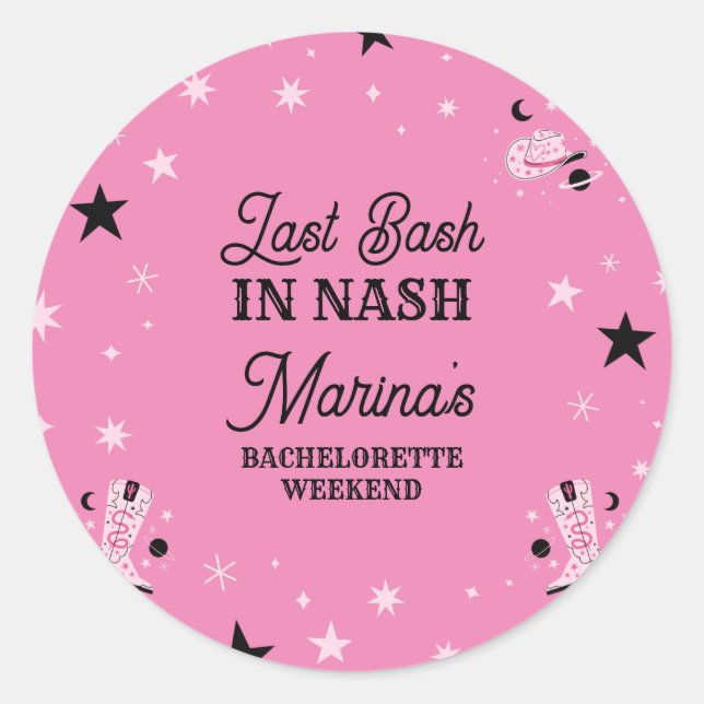 Cute Pink Last Bash in Nash Nashville Bachelorette Classic Round Sticker (Front)