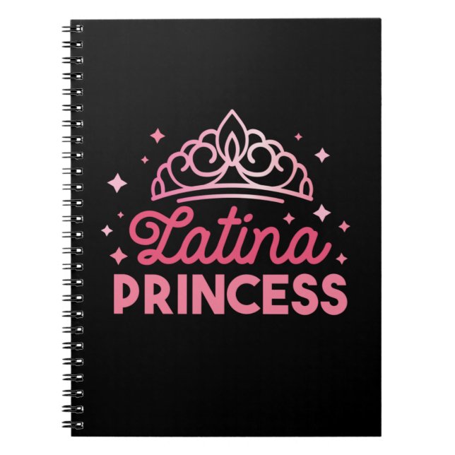 Cute Pink Latina Princess Crown Notebook (Front)