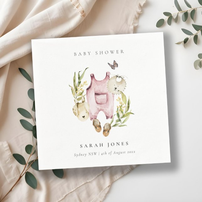 Cute Pink Leafy Foliage Girl Clothes Baby Shower Napkin (Creator Uploaded)