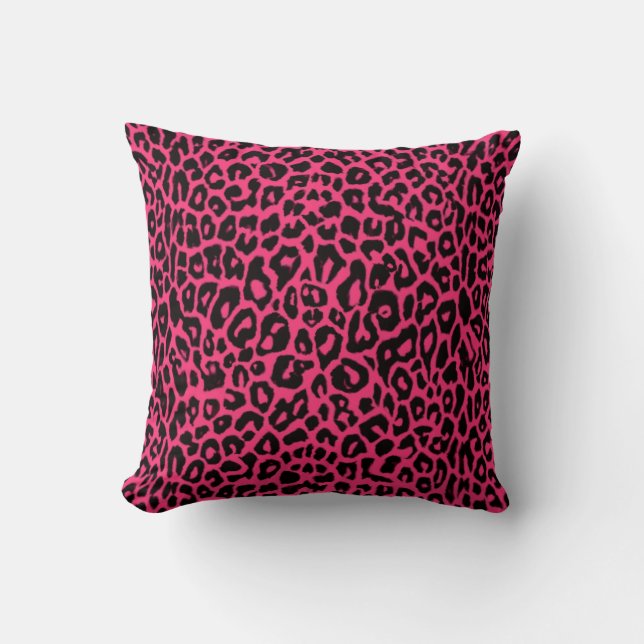 Cute Pink Leopard Print Cotton Throw Pillow (Front)