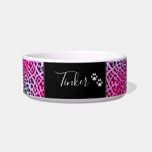 Cute Pink Leopard Print Personalised Pet  Bowl