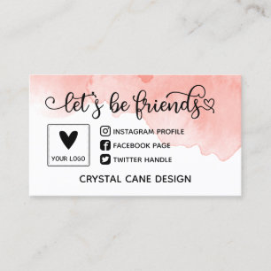 Cute Pink Let's Be Friends Social Media Logo Business Card