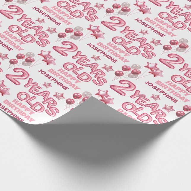 Cute Pink Letter Balloon 2nd Birthday Wrapping Paper (Corner)